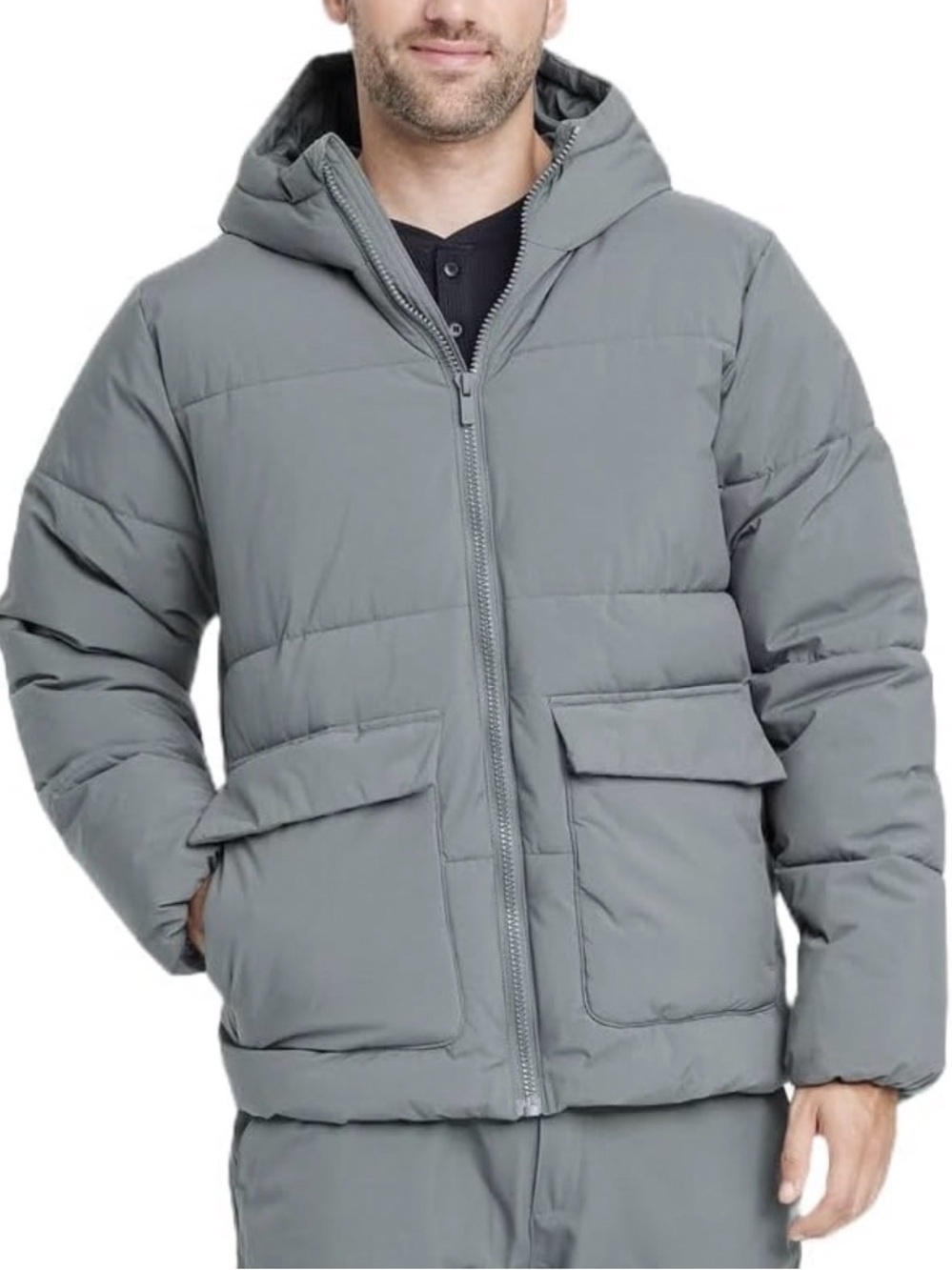ALL IN MOTION Puffer Jacket Hoodie Men’s Large Zip Up Gray Wind Water Resistant